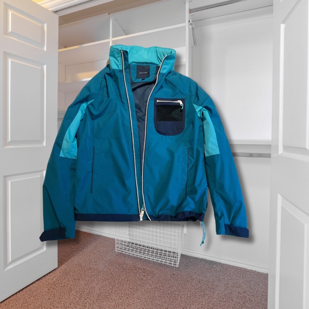 Nautica Men’s lightweight hooded colorblock jacket